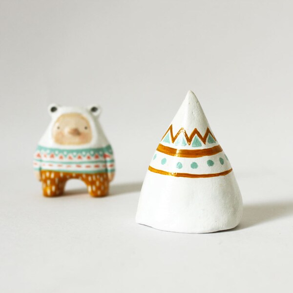 Mountain amulet - Whimsical home decor - Paper clay miniature sculpture - Gift under 25 dollars