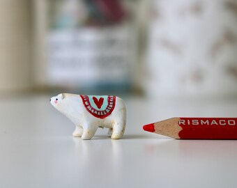 ONE INCH polar bear miniature  - Whimsical art - hand sculpted clay animal totem