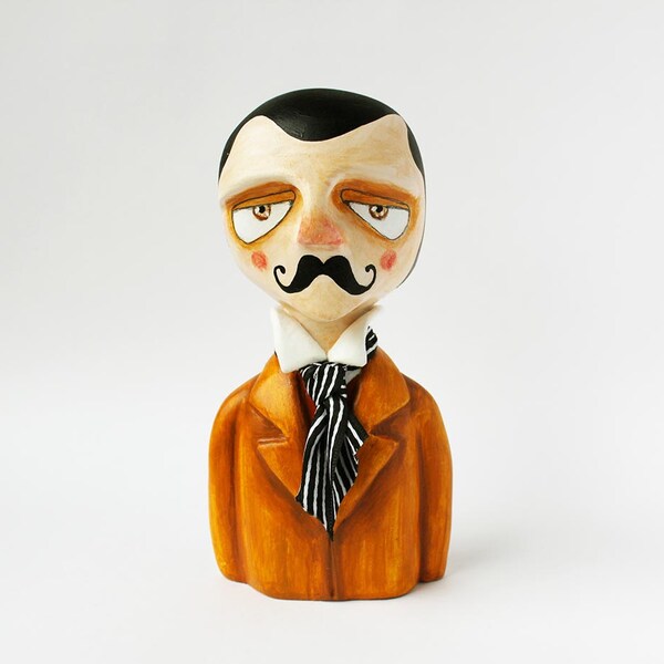 RESERVED FOR CECILE Victorian moustache gentleman bust - Art figurine - Paper clay sculpture - One of a kind - handsculpted