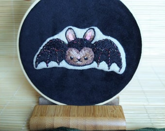 Made by AgusRuina - SHIPS From ITALY - Sweet Bestiary inspired vampire bunny embroidery wall art -