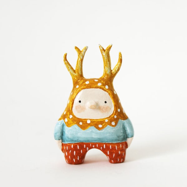 Deer boy - Little figurine - Miniature paper clay character