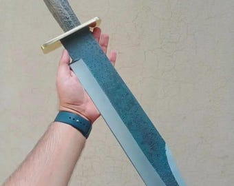 Custom made D2 Steel Long Blade Hunting Knife Bowie Knife With Stag Horn Handle With Leather Sheath gift for her gift for him