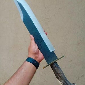 Handmade Bowie Knife | Large Hunting Knife with Antler Handle | Forged Steel Survival Knife | Collectible Outdoor Blade”