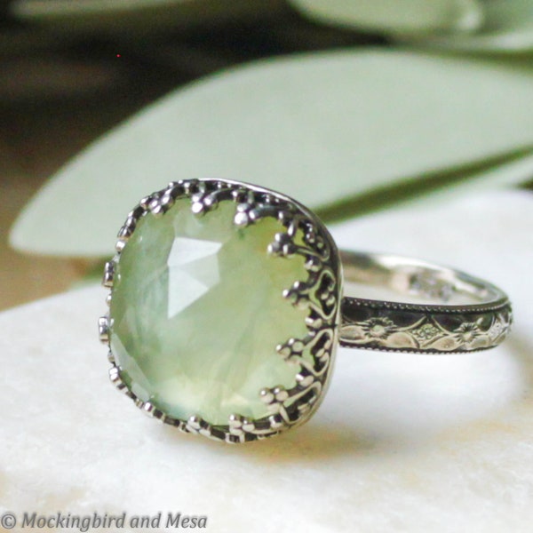 Green Prehnite and Sterling Silver Cocktail Ring