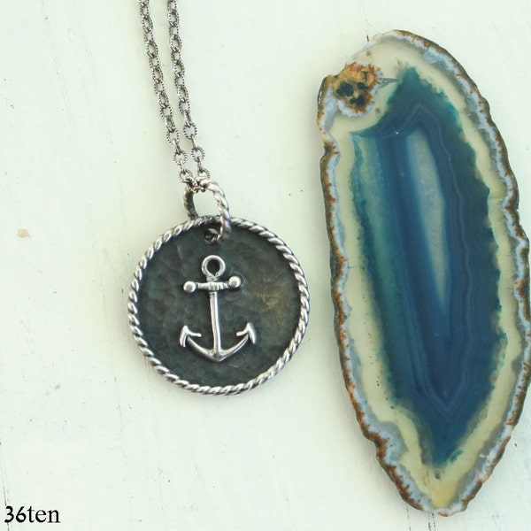 Anchor Medallion Necklace, Silver Necklace, Anchor Necklace, Nautical necklace