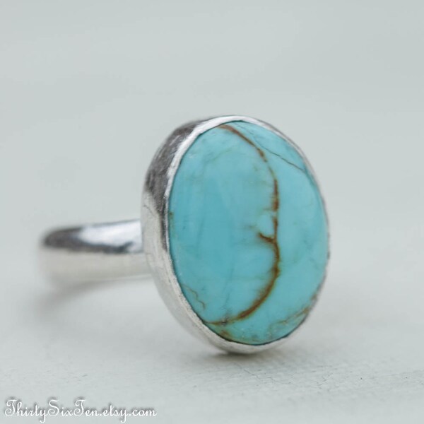 Turquoise Ring in Sterling Silver Size 8, bohemian jewelry, stacking ring, statement ring