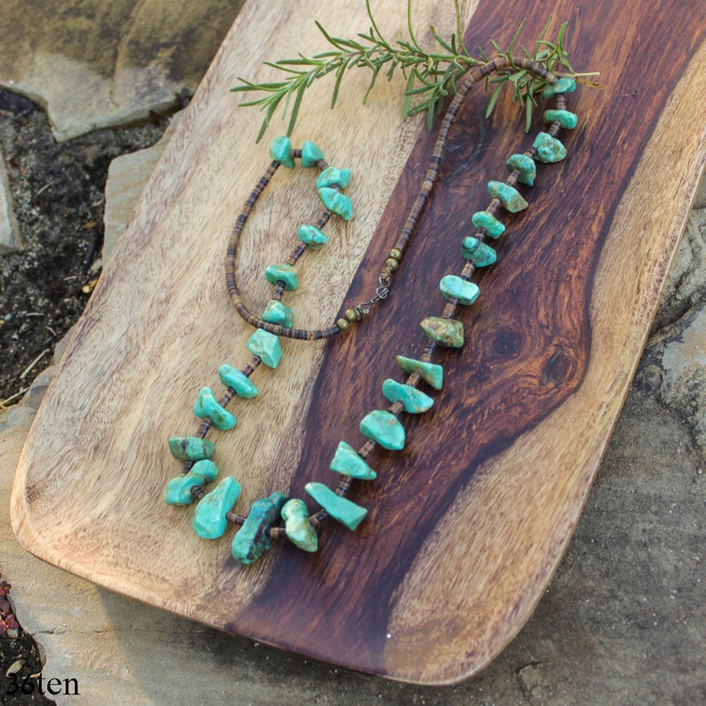 Vintage Statement Turquoise Necklace Southwestern Jewelry, Heishi and turquoise Boho Jewelry