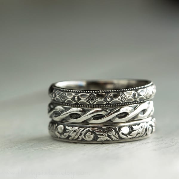 Romantic Stacking Rings in  Sterling Silver