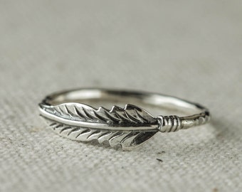 Sterling Silver Feather Ring, Sterling Silver Ring, Stacking Ring
