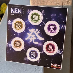 Hunter x Hunter | Sticker Sheet | HxH Nen Diagram | Conjurer, Emitter, Enhancer, Manipulator, Specialist, Transmuter