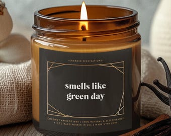 Zapach świecy Green Day - naturalny wosk kokosowo-morelowy, prezent, wystrój domu, dowcip, zabawny, urodziny, gwiazda, Billie Joe Armstrong