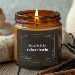 Smells Like Robert Irwin Candle - Natural Coconut Apricot Wax, Gift, Home Decor, Gag, Funny, Birthday, Celebrity, Steve Irwin, Bindi Irwin