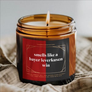 Smells Like A Bayer Leverkusen Win Candle - Natural Coconut Apricot Wax, Gift, Home Decor, Gag, Funny, Celebrity, Soccer, Football