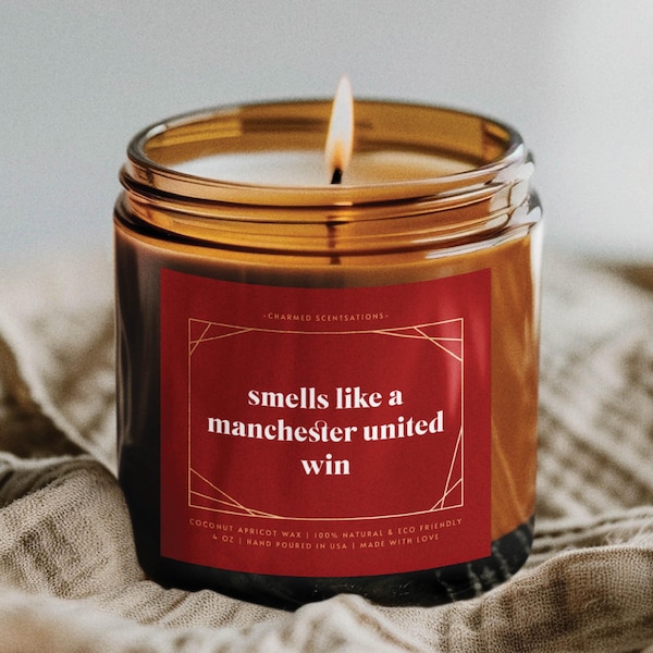 Smells Like A Manchester United Win Candle - Natural Coconut Apricot Wax, Gift, Home Decor, Gag, Funny, Celebrity, Soccer, Football
