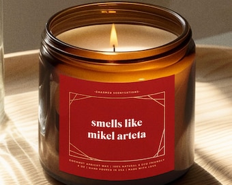 Smells Like Mikel Arteta Candle - Natural Coconut Apricot Wax, Gift, Home Decor, Gag, Funny, Celebrity, Soccer, Football, Arsenal, Gunners