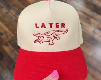 trucker hat, later gator, later gator hat, funny hat, personalized hat, tan hat, summer hat
