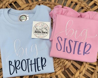 big sister shirt, little sister shirt, big sister, little sister, sibling match, personalized shirt, embroidered shirt