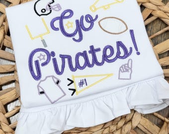girls football shirt, custom football shirt, football, pirates football