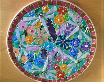 Mosaic Wildflower and Dragonfly Platter