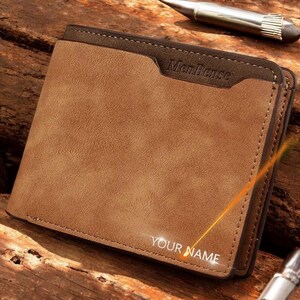 Cartera fina personalizada de lujo para hombre: tarjetero de piel sintética de primera calidad con grabado