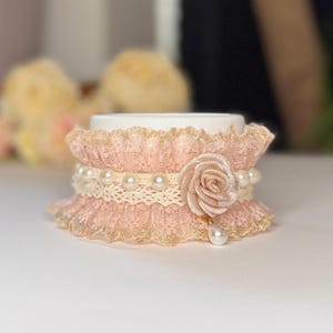 Luxury Ivory pink Velvet Cat Collar Pearl collar breakaway cat collar Gift for Cat Mom Dog pink lace collar with rose gift for pet parents