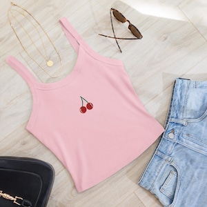 Cherry Embroidered Tank Top | Cute Casual Shirt, Fruit Embroidery Tank, Everyday Summer Cami, Gift for Her