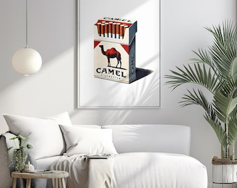 Arte mural con paquete de cigarrillos vintage en forma de camello