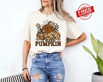 Hello Pumpkin Shirt: Boho Patchwork Fall T-Shirt