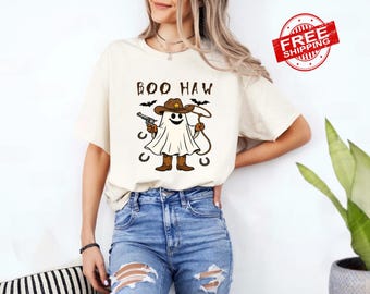 Boo Haw Halloween Shirt: Funny Ghost Cowboy Graphic Tee