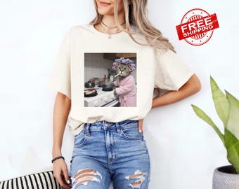 Housewife Cat Funny Shirt, Vintage Cat Shirt, Gen Z Joke Shirt, Stupid Brainrot Gift, Cat Lover Gift, Funny Kitty Shirt, Cute Cat Shirt