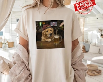 Funny Drinking Dog Shirt, Dog Meme Graphic Tee, Funny Dog Lover T-Shirt, Retro Pet Humor Tee, Sarcastic Gift for Men Women