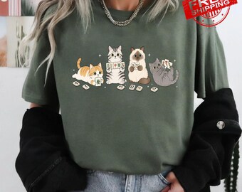 Funny Mahjong Cat Shirt, Mahjong Game Night Tee, Cat Lover Gift, Mahjong Player Gift, Funny Gaming Shirt, Mahjong Night Outfit, Cute Cat Tee