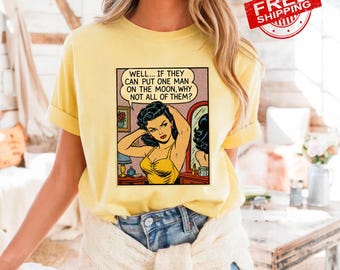 Funny Lesbian Moon Shirt, Vintage Queer Pop Art Tee, Retro LGBTQ Comic Tshirt, Gay Pride Humor Shirt, Rainbow Graphic Tee Gift