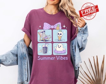 Summerween Skeleton Graphic Tee: Funny Halloween Beach Shirt