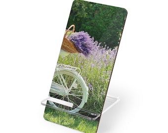 Soporte para móvil con diseño de bicicleta color lavanda para smartphones / Soporte floral para teléfono