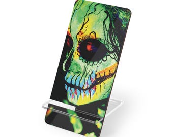 Soporte para teléfono con calavera de azúcar de neón/soporte para pantalla móvil para smartphones