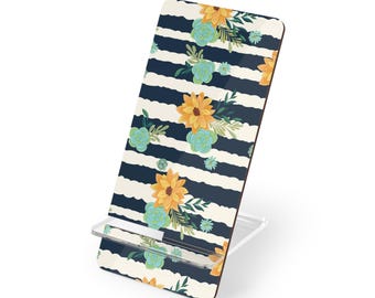 Soporte para teléfono móvil con diseño de girasol amarillo y rayas para smartphones.