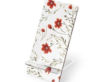 Soporte plegable para teléfono móvil con estampado floral rojo para smartphones.