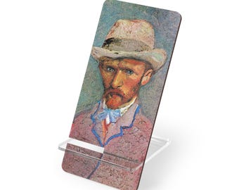 Soporte para teléfono con autorretrato impresionista / Soporte de madera para móvil