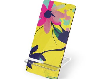 Expositor móvil con ilustración floral brillante para smartphones / Flor rosa y amarilla