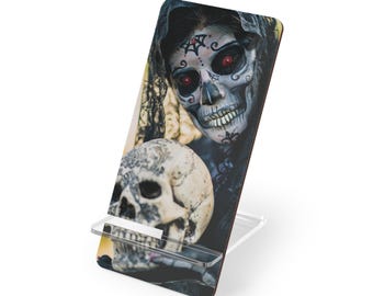 Soporte para teléfono/exhibidor de móvil con forma de calavera de azúcar