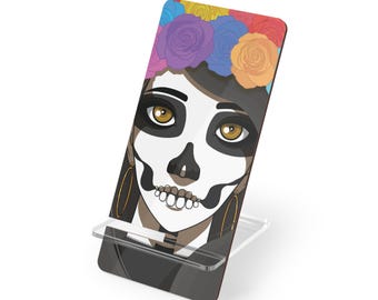 Soporte para teléfono móvil con calavera de azúcar para mujer / Soporte para teléfono del Día de los Muertos