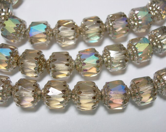 25 8mm Smoke AB Firepolished Cathedral Czech Glass Beads