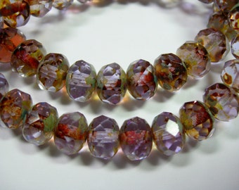 25 beads 8x6mm Pink Summer Sunshine Czech Fire polished Rondelle beads