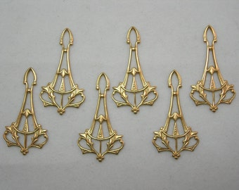 Raw Brass Victorian / Art Deco Earring Findings Drops - 6