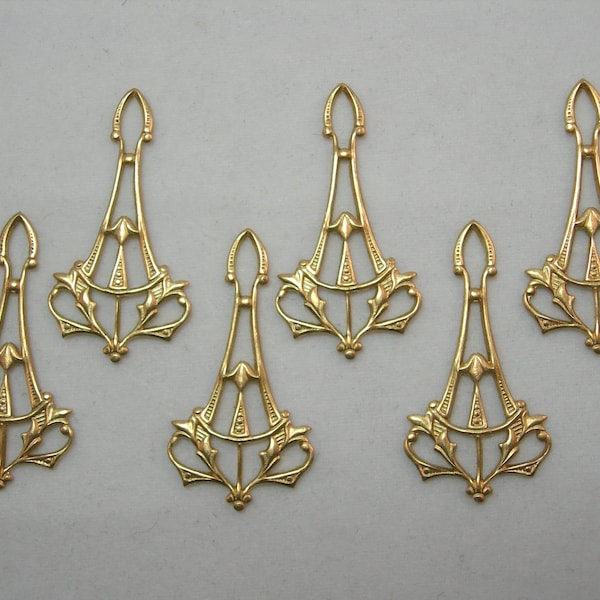 Raw Brass Victorian / Art Deco Earring Findings Drops - 6