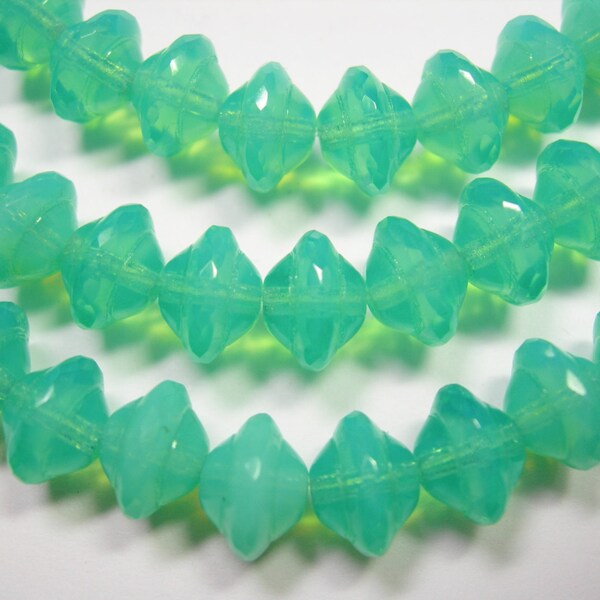 28 7mm Czech Glass Mint Green Opal Saturn Saucer Beads