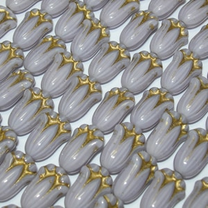 12 beads - Light Purple with Bronze Czech Glass Flower Tulip Beads 10x7mm
