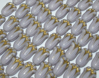 12 beads - Light Purple with Bronze Czech Glass Flower Tulip Beads 10x7mm