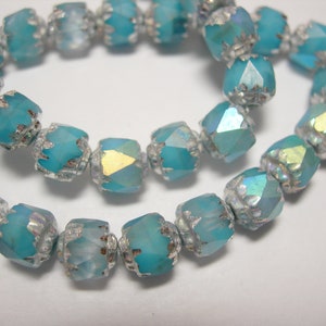 20 6mm Matte Sky Blue AB with Silver Cathedral Czech Glass Beads